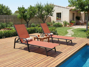 Conjunto de 2 espreguiçadeiras metálicas "Farniente" com braços - Terracota 2