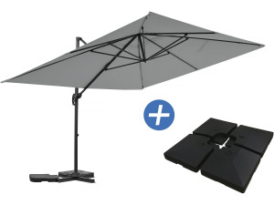 Parasol de jardim deslocado em alumínio 'Sky 4' - 3 x 4 m - Cinza - Lajes de peso incluídas
