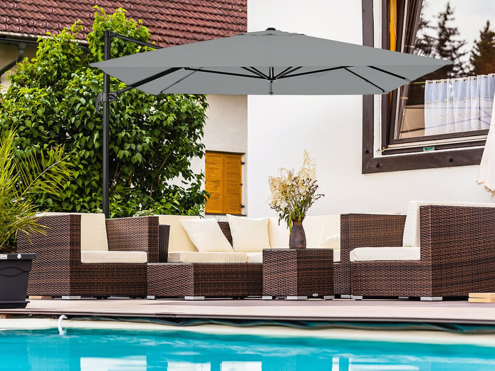 Parasol de jardim deslocado em alumínio 'Sky 4' - 3 x 4 m - Cinza - Lajes de peso incluídas