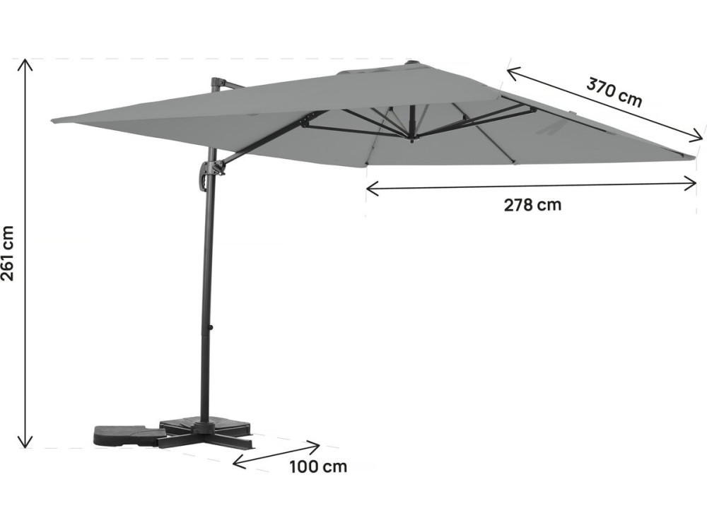 Parasol de jardim deslocado em alumínio 'Sky 4' - 3 x 4 m - Cinza - Lajes de peso incluídas