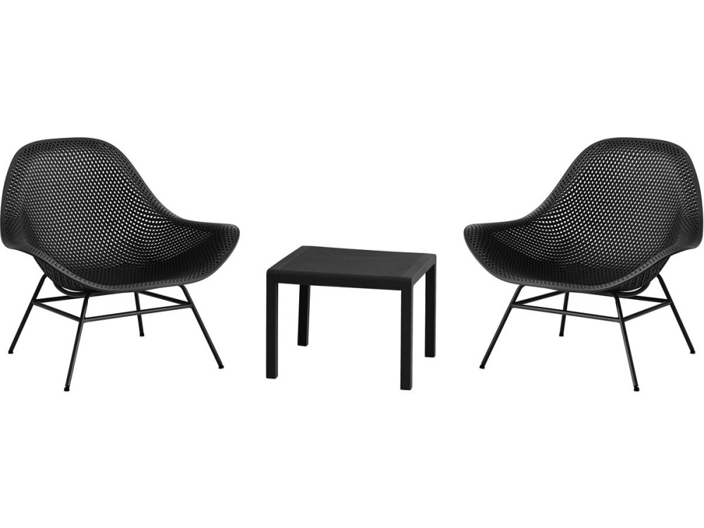 Conjunto de 2 cadeirões de jardim "Soléna" com mesa de apoio - Preto