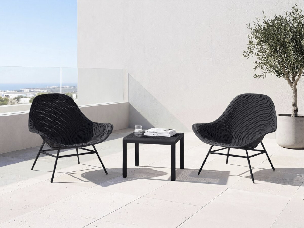 Conjunto de 2 cadeirões de jardim "Soléna" com mesa de apoio - Preto