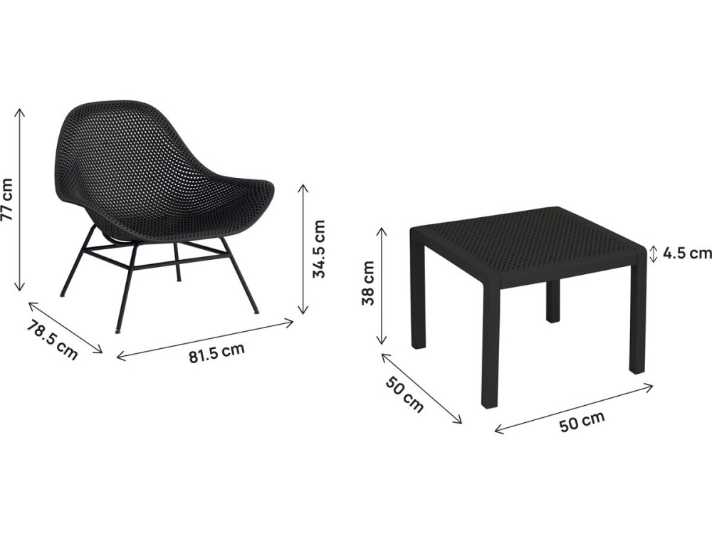 Conjunto de 2 cadeirões de jardim "Soléna" com mesa de apoio - Preto