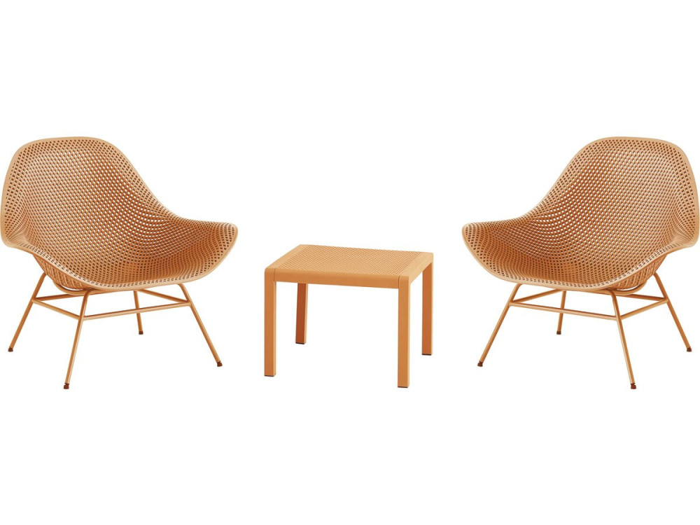 Conjunto de 2 cadeirões de jardim "Soléna" com mesa de apoio - Laranja