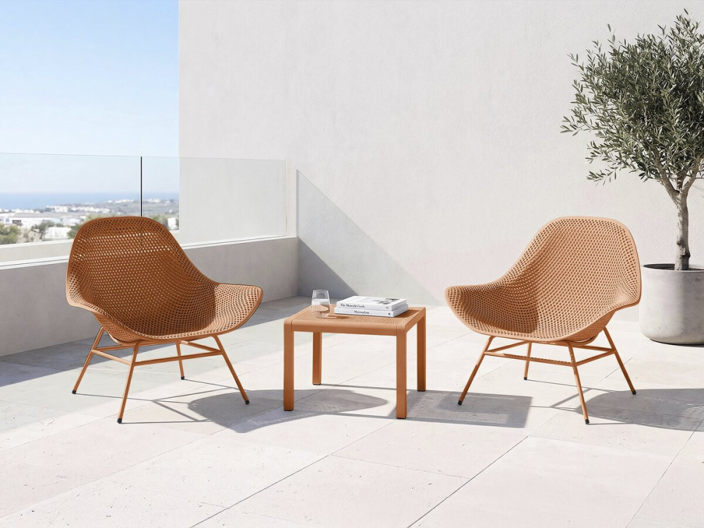 Conjunto de 2 cadeirões de jardim "Soléna" com mesa de apoio - Laranja
