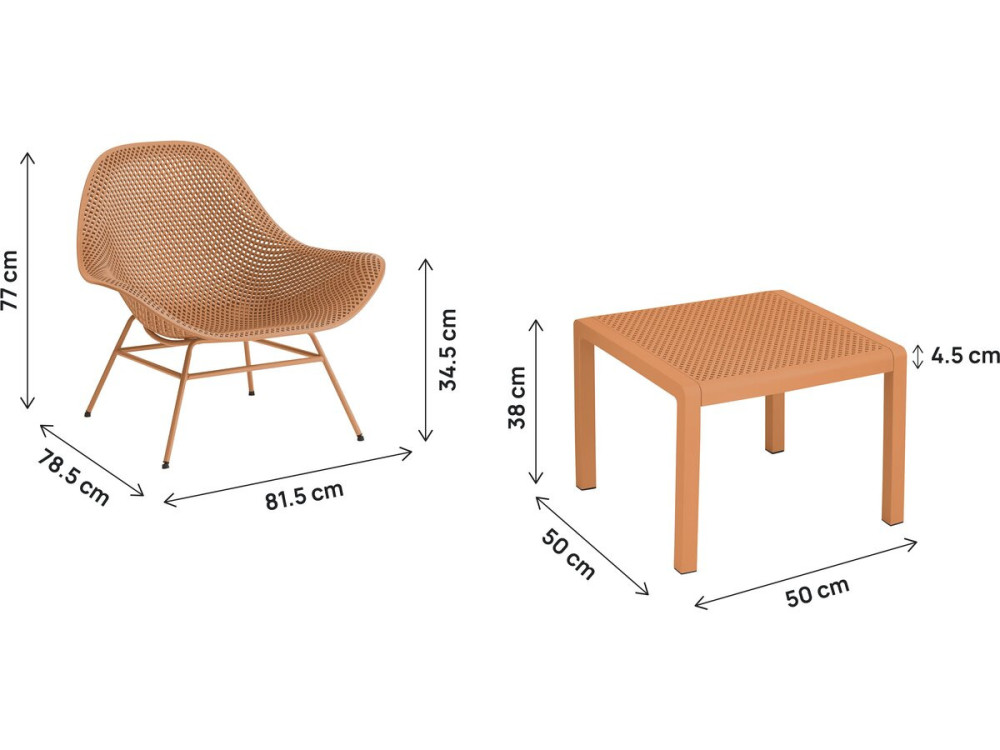 Conjunto de 2 cadeirões de jardim "Soléna" com mesa de apoio - Laranja