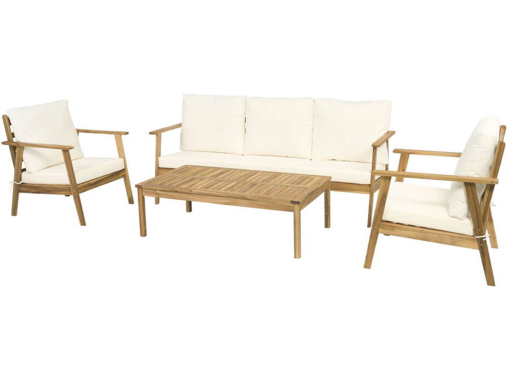 Conjunto de mobiliário de jardim em madeira de acácia com almofadas "Chilwell" - 5 lugares - Bege