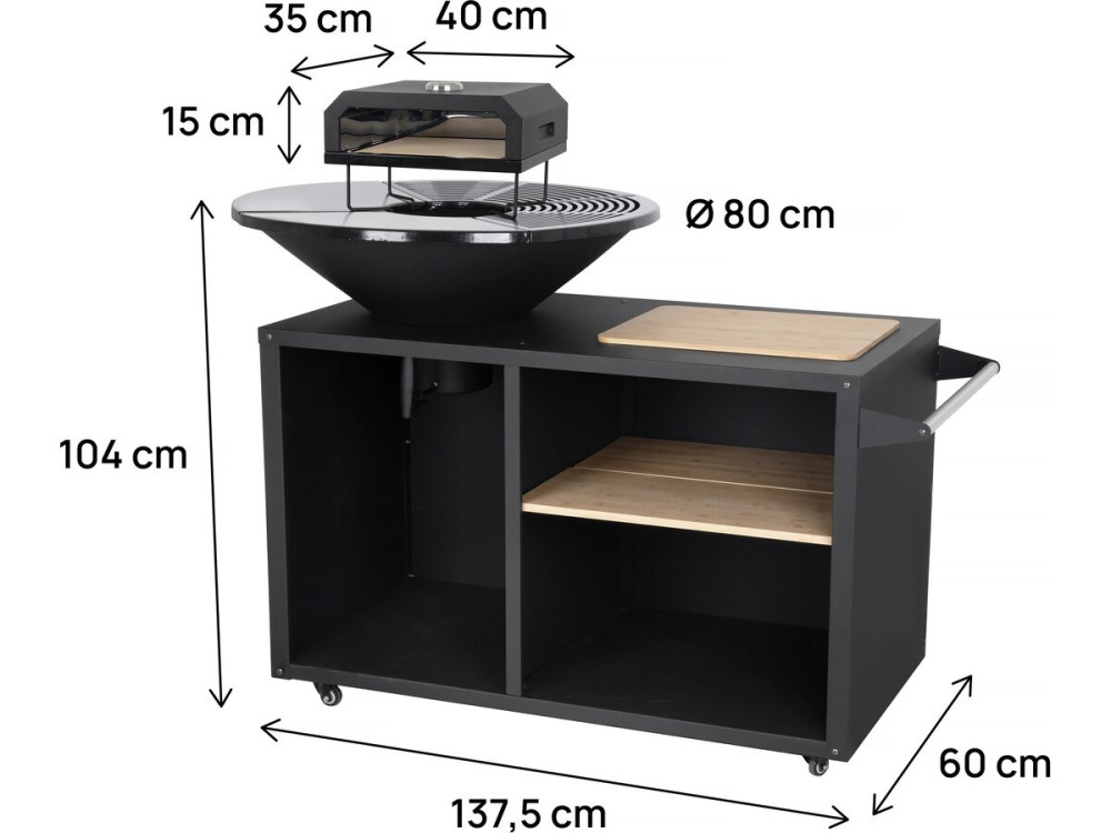 Churrasqueira plancha com forno de pizza "Maréchal" - Ø 81 cm - Preto