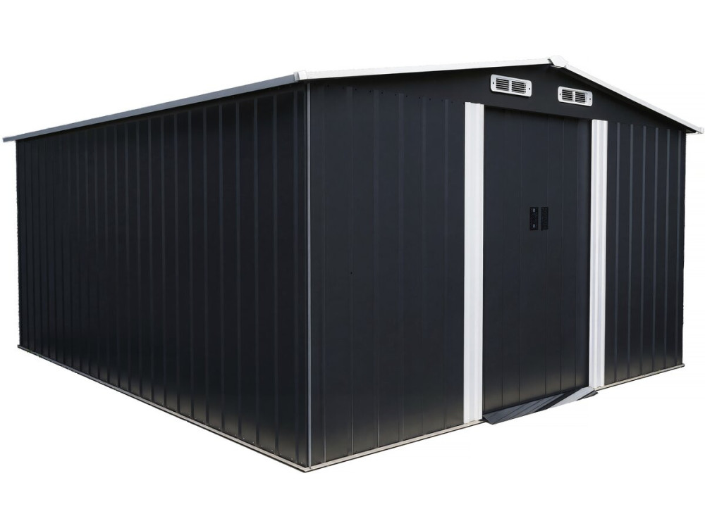 Telheiro metálico para jardim com porta de correr "Boston" - 13 m² - Cinzento