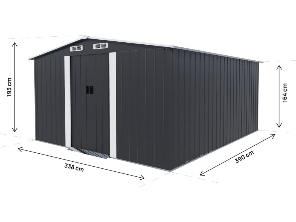 Telheiro metálico para jardim com porta de correr "Boston" - 13 m² - Cinzento