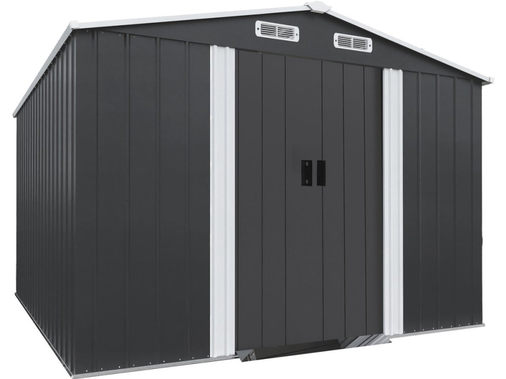Barracão de jardim metálico "Boston" com porta de correr - 8 m² - Cinzento