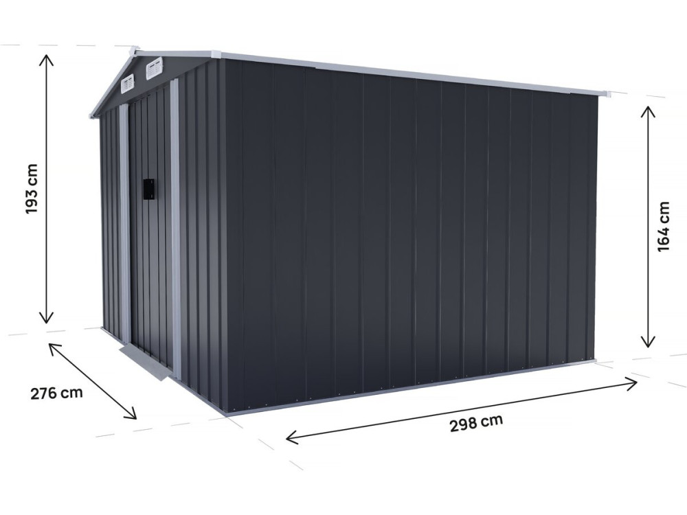 Barracão de jardim metálico "Boston" com porta de correr - 8 m² - Cinzento