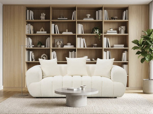 Sofá reto estilo «bubble» em tecido texturado «La Fayette» - 3 lugares - Creme 2