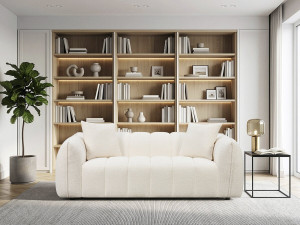 Sofá reto em tecido, estilo «bubble», modelo «Balzac» - 3 lugares - Creme 2