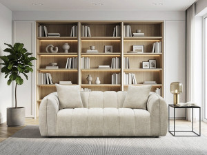 Sofá reto em tecido, estilo «bubble», modelo «Balzac» - 3 lugares - Bege 2