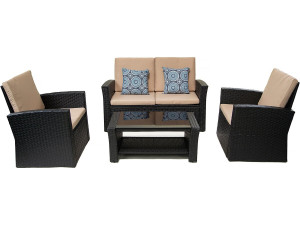 Conjunto de Lounge Externo Ilana em Vime - 4 Peças - Preto