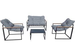 Conjunto de mobiliário de jardim "Jules" - 4 lugares - Cinzento/Preto