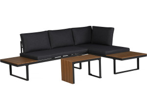 Conjunto de mobiliário de jardim "Sylva" sofá de canto modular, acabamento em imitação de madeira - 4 lugares - Cinzento