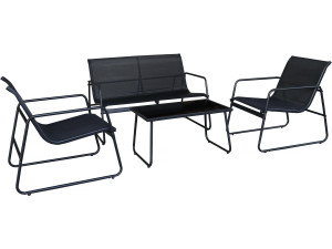 Conjunto de mobiliário de jardim metálico "Fortaleza" - 4 lugares - Preto