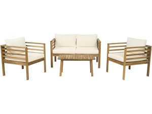 Conjunto de mobiliário de jardim em madeira "Beckham" com almofadas - 4 lugares - Bege