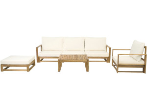 Conjunto de mobiliário de jardim modular em madeira "Bellingham" com almofadas - 5 lugares - Bege