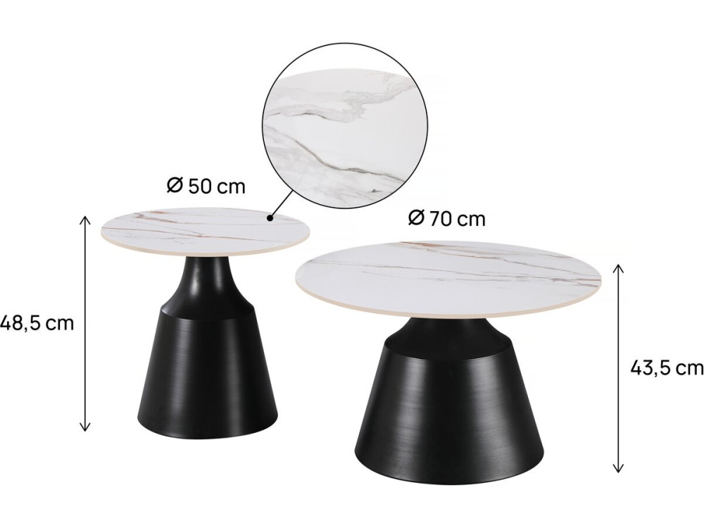 Conjunto de 2 mesas de centro encaixáveis em cerâmica "Vulca" - 70 x 70 x 43 cm - Branco