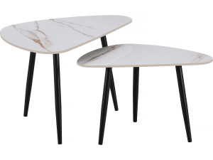 Conjunto de 2 mesas de centro encaixáveis ??em cerâmica "Terra" - 49 x 79 x 56 cm - Branco