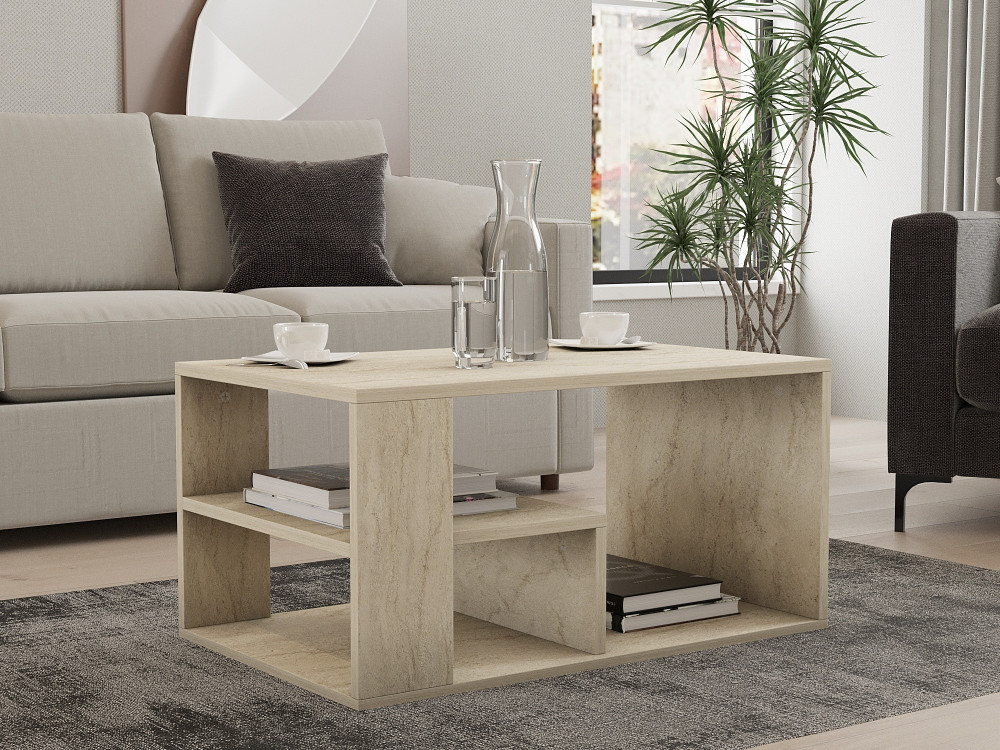 Mesa de centro em madeira "Eros" - 80 x 40 x 50 cm - Travertino