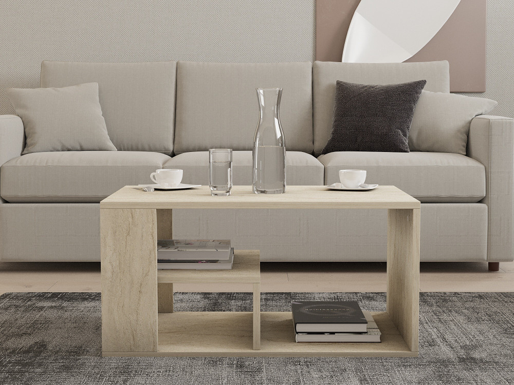 Mesa de centro em madeira "Eros" - 80 x 40 x 50 cm - Travertino