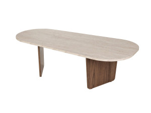 Mesa de centro em madeira "Ovalis" - 130 x 65 x 40 cm - Travertino / Nogueira