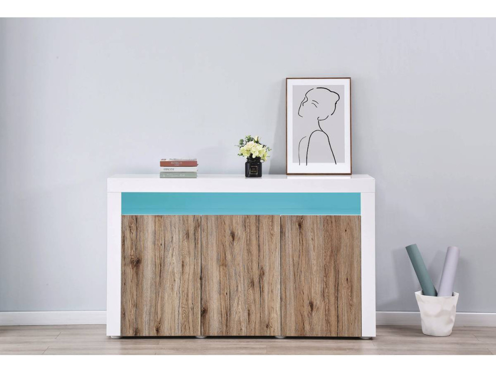 Buffet LED "Bogotá" - 155 x 40 x 92 cm - Carvalho / Lacado branco
