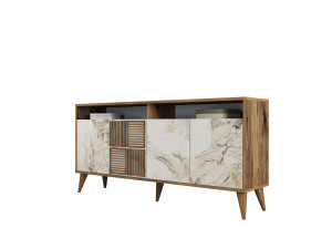 Aparador "Milan" em madeira - 160 x 35 x 78 cm - Nogueira, Mármore branco