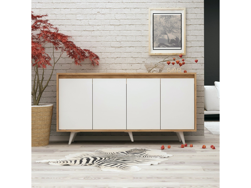 Aparador "Shans" em madeira - 140 x 40 x 86 cm - Branco