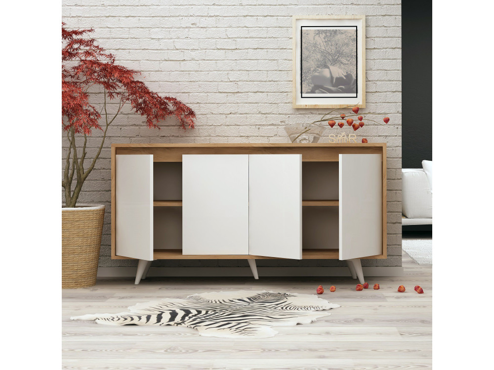 Aparador "Shans" em madeira - 140 x 40 x 86 cm - Branco