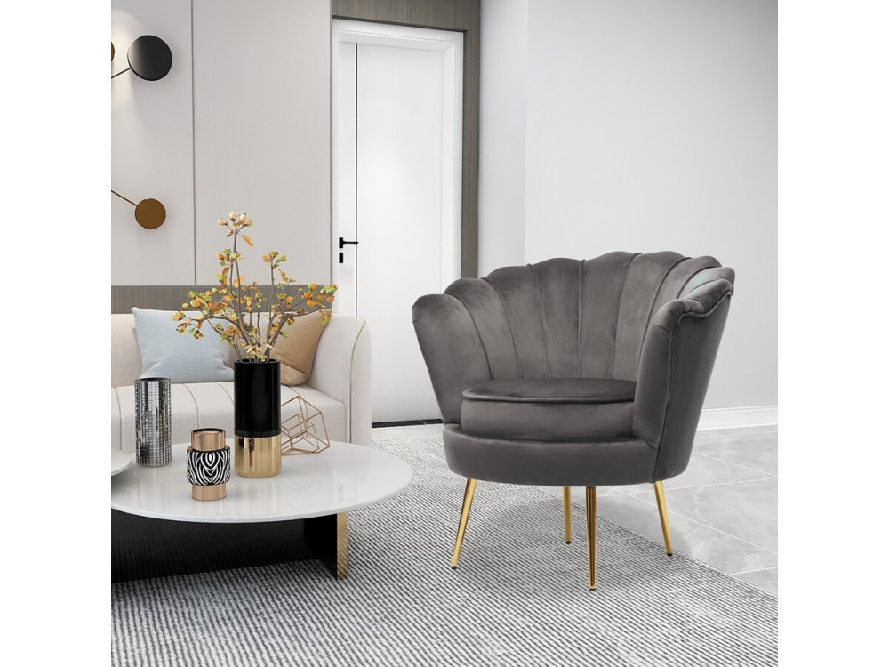 Poltrona de veludo "Floria" - 75 x 68 x 77,5 cm - Cinza