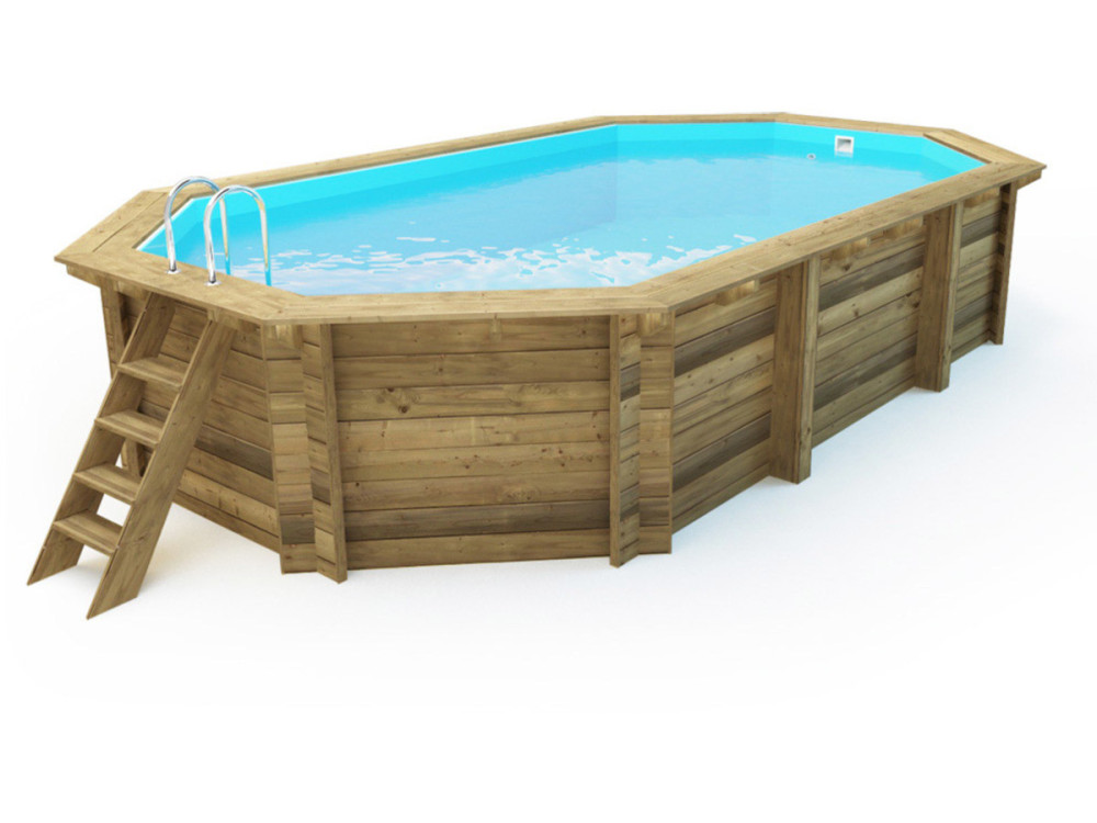 Piscina de madeira "Brazilia" 5,86 x 3,86 x 1,20 m - Cobertura de bolhas 180 µ - Cobertura de inverno 280 g/m²