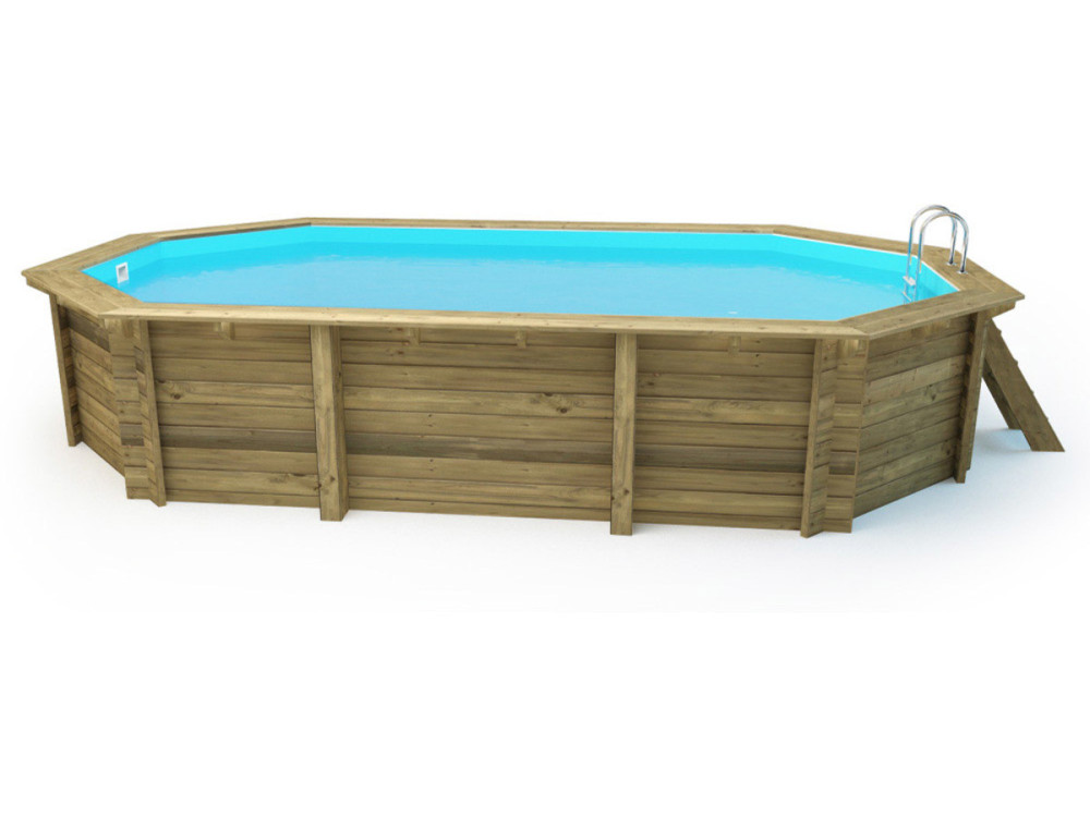 Piscina de madeira "Brazilia" 5,86 x 3,86 x 1,20 m - Cobertura de bolhas 180 µ - Cobertura de inverno 280 g/m²