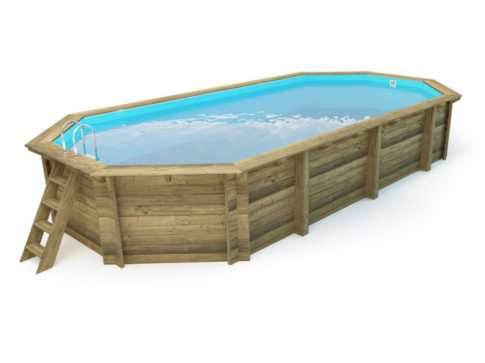 Piscina de madeira "Palma 130" - 7,57 x 4,07 x 1,31 m + cobertura bolha 180 µ + cobertura inverno 280 gr/m²