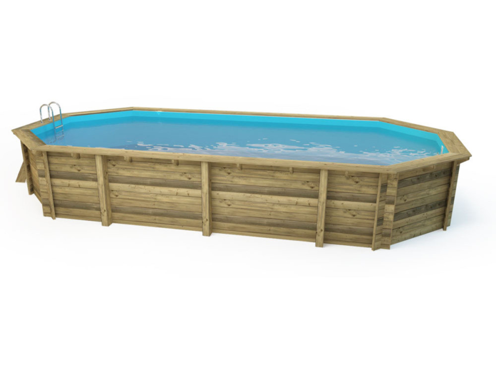Piscina de madeira "Ibiza 130" - 8,57 x 4,57 x 1,31 m - cobertura bolha 180 µ - cobertura de inverno 280 g/m²
