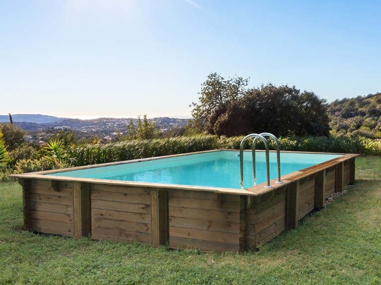Piscina de madeira em kit retangular "Sunrise" - 8,20 x 5,20 x 1,44 m
