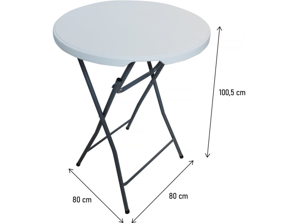 Mesa alta dobrável de plástico Ø 80 cm "Lili" - branco