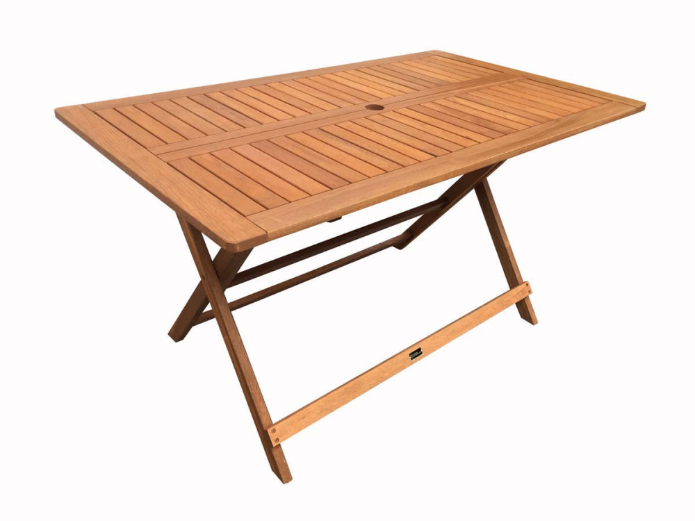 Mesa dobrável de madeira exótica "Hong Kong" - Bordo - 135 x 80 cm - Castanho claro -