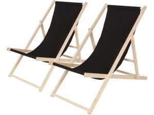 Conjunto de 2 espreguiçadeiras de madeira "Chilienne" - 107 x 56,5 x 81 cm - Preto