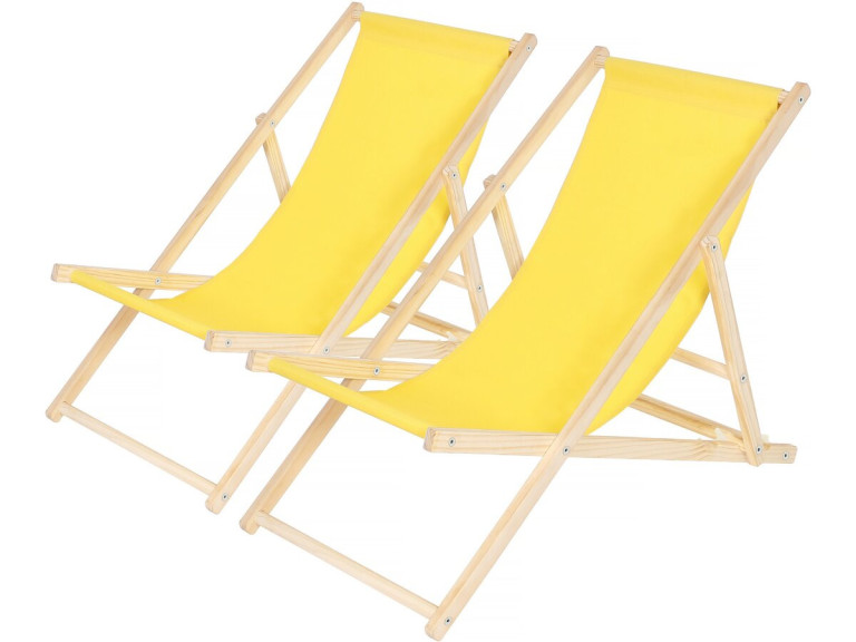 Conjunto de 2 espreguiçadeiras de madeira “Chilienne” - 107 x 56,5 x 81 cm - Amarelo