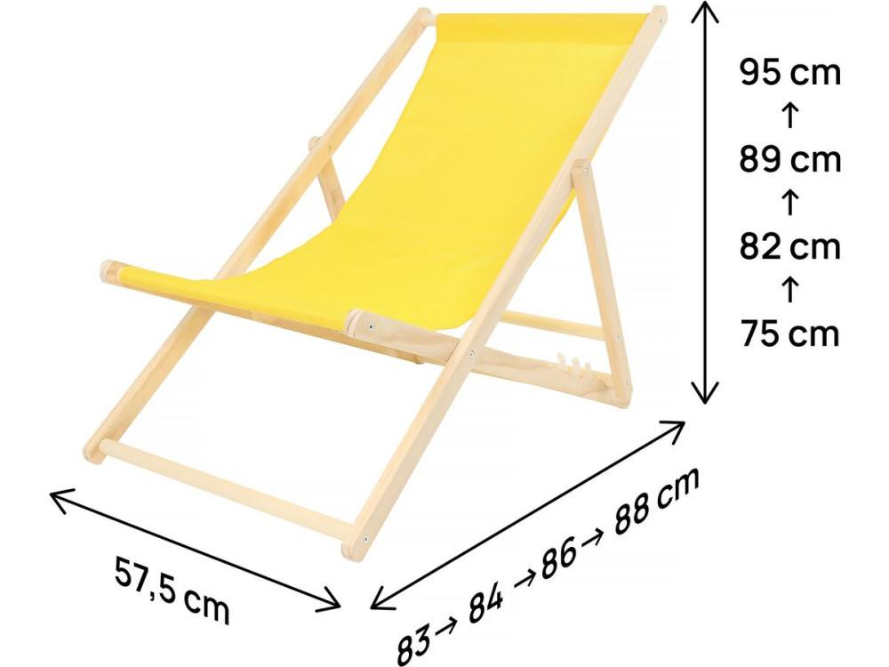 Conjunto de 2 espreguiçadeiras de madeira “Chilienne” - 107 x 56,5 x 81 cm - Amarelo