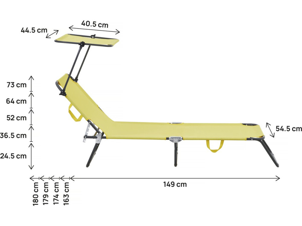 Pack de 2 espreguiçadeiras dobráveis "Lazy" - Com guarda-sol - Amarelo
