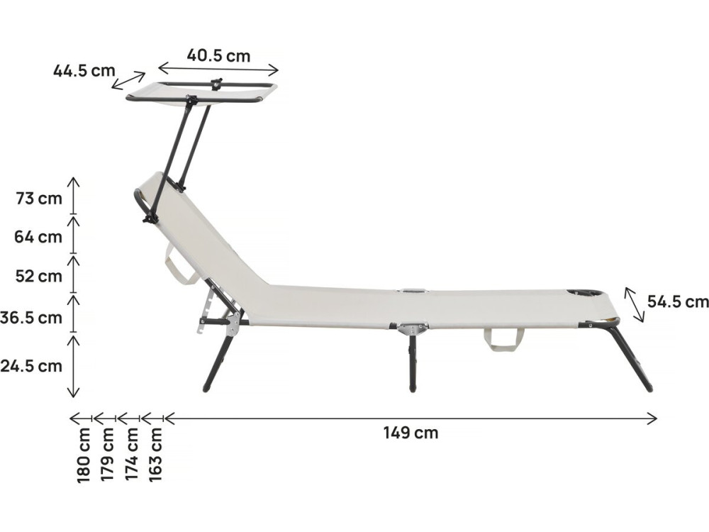 Conjunto de 2 espreguiçadeiras dobráveis "Lazy" - Com guarda-sol - Bege