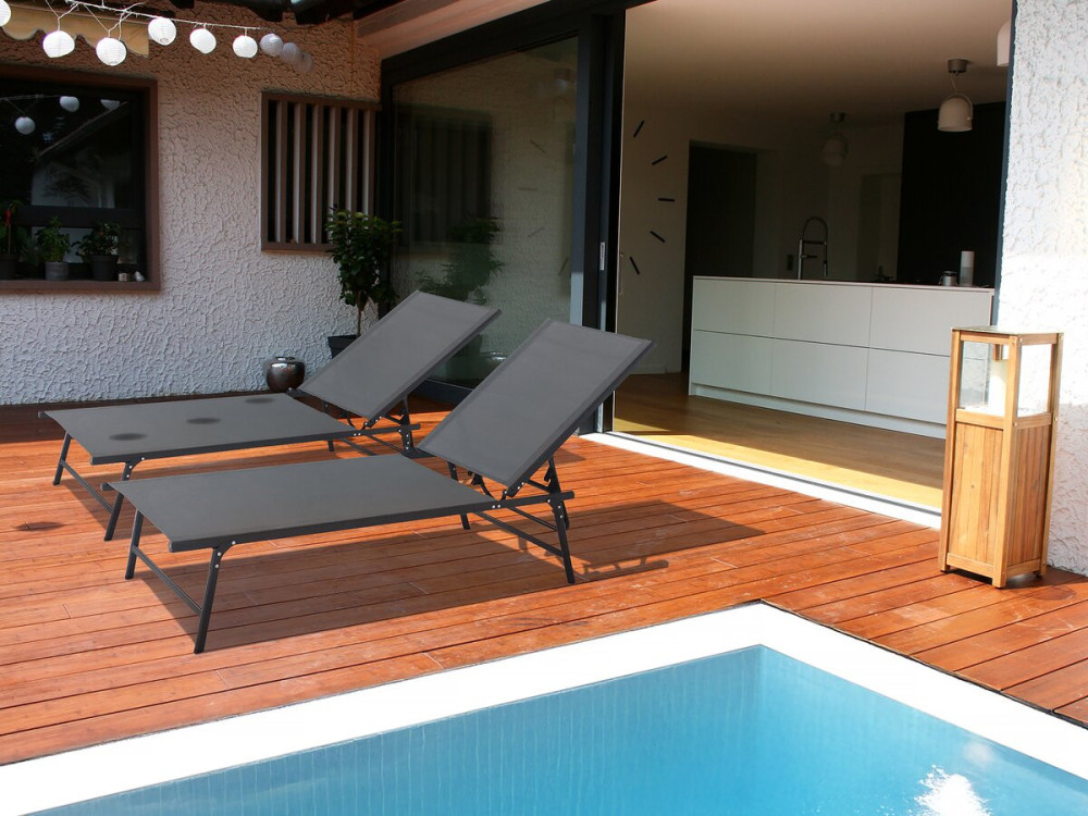 Conjunto de 2 espreguiçadeiras em metal "Sublima" - 180 x 54 x 104 cm - Antracite