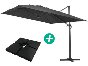 Ombrelone de Jardim Suspenso Alumínio "Sun 4"- Retangular - 3 x 4 m - Preto - Com Contrapeso
