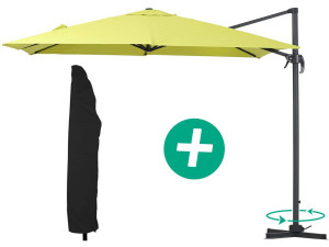 Guarda-sol de jardim offset em alumínio "Sun 3" - Quadrado - 3 x 3 m - Verde + capa protetora
